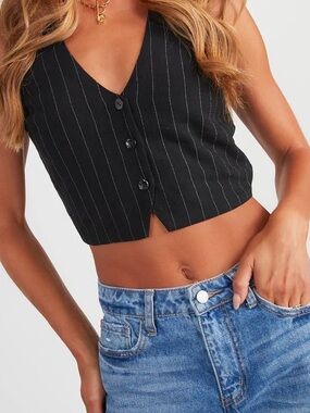 FORE Pinstripe Black V-Neck Vest